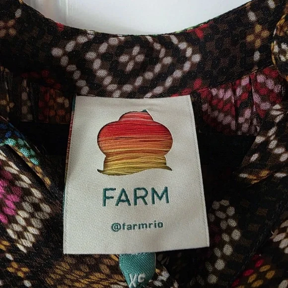 FARM Rio Rauti Maxi Dress XS Multi Abstract Tiered Long Sleeve, No Belt - Picture 6 of 13